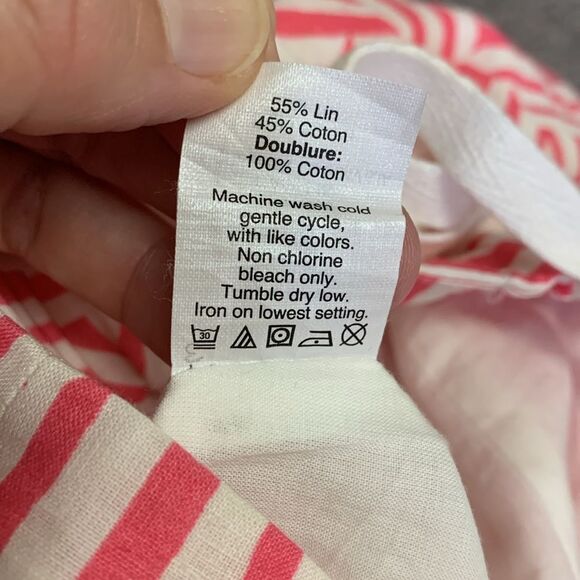 J. Crew Pink White Linen Cotton Blend Geo Print Drawstring Mini Skirt Size 00 - Picture 9 of 11